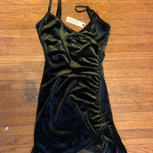 Olivaceous Black velvet ruched mini dress, size M